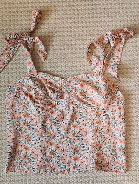 A. Byer Peach Floral Tie-Shoulder Crop Camisole